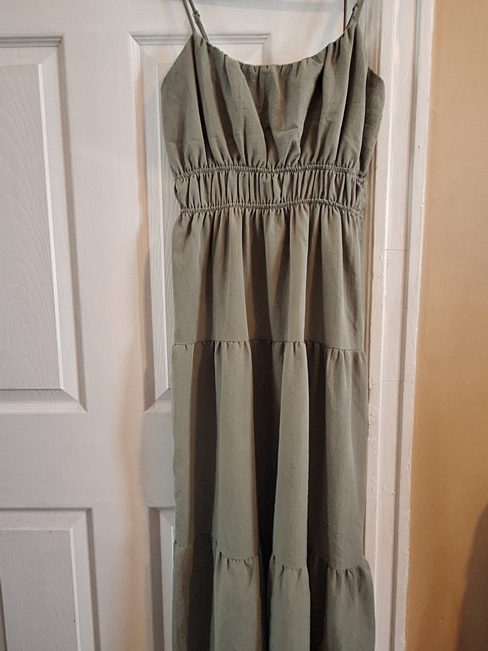 Women's Olive Green Maxi Dress with Smocked Waist